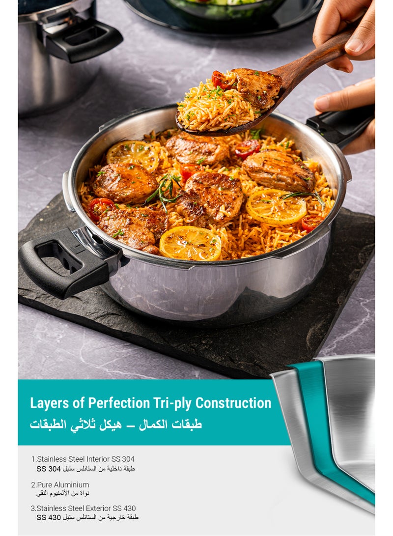 BERGNER 3.5Liters Bergner Argent Classic 3.5L Triply Stainless Steel Pressure Cooker Pan with Outer Lid, Resettable Safety Valve, Sturdy Handle, Fast & Even Healthy Cooking, Durable, Induction & Gas Compatible silver - Image 3